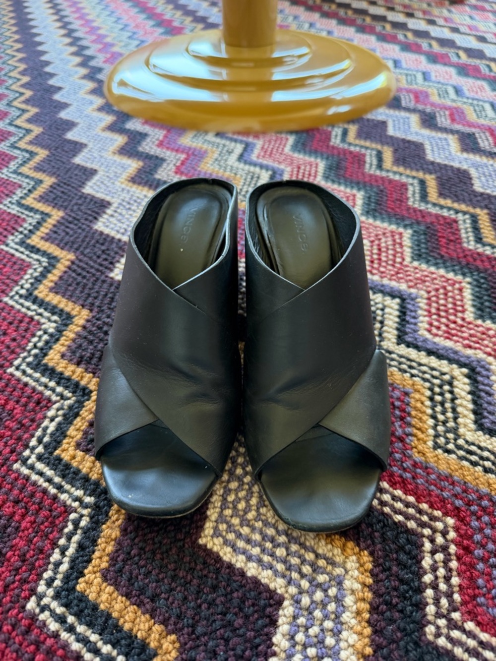 Vince Black Leather Crossband Open-Toe Mules